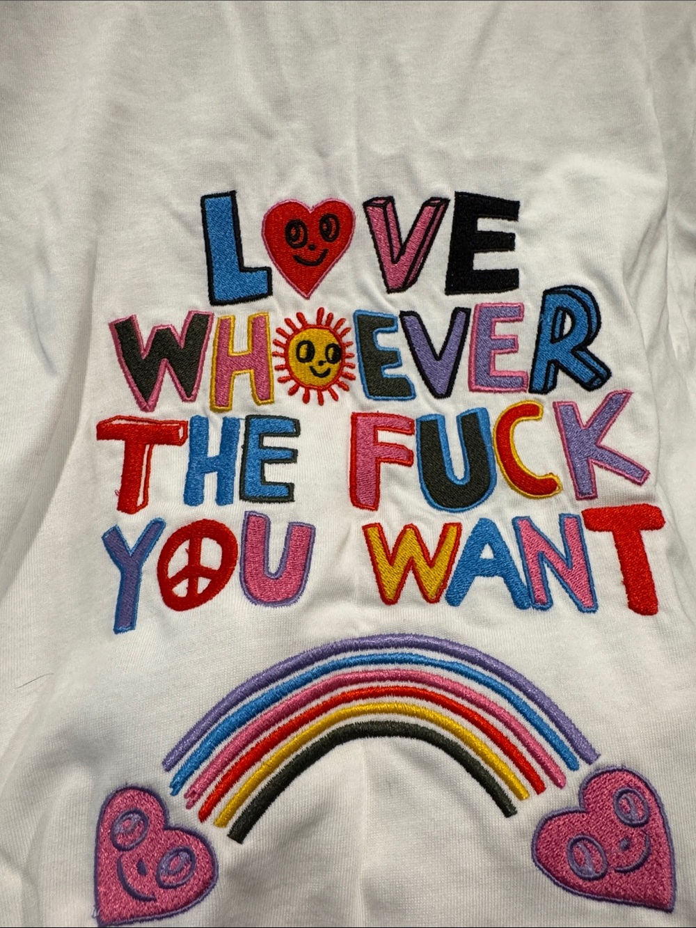 🌈🌈CHNGE 🌈🌈White Tee with Colorful Embroidered Slogan